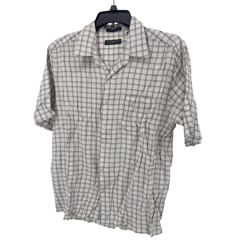 Lyle & Scott Silk Bamboo Shirt Large Plaid Short Sleeve Button Down Mens